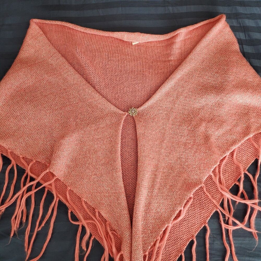 Vintage Energie Pink Silvertone Shall Scarf Wrap Coat with Rhinestone Button